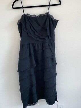 Vintage 60’s Neusteter’s Black Asymmetrical Tiered Lace Ruffle Dress
